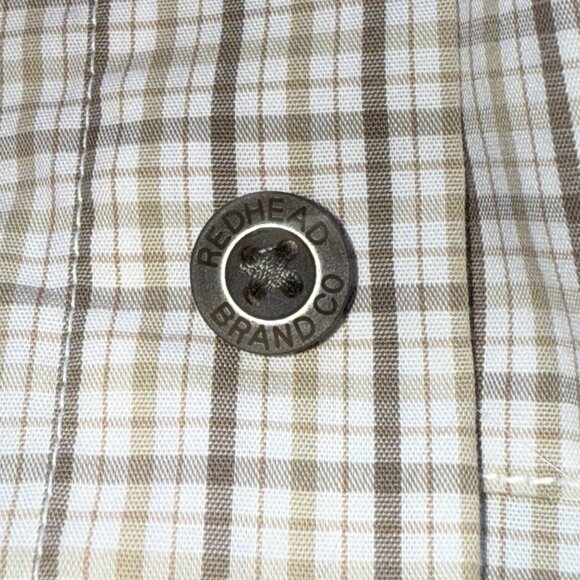 RedHead Mens Short Sleeve Button-Down Plaid Shirt Beige/Brown Cotton Size L - Picture 3 of 5